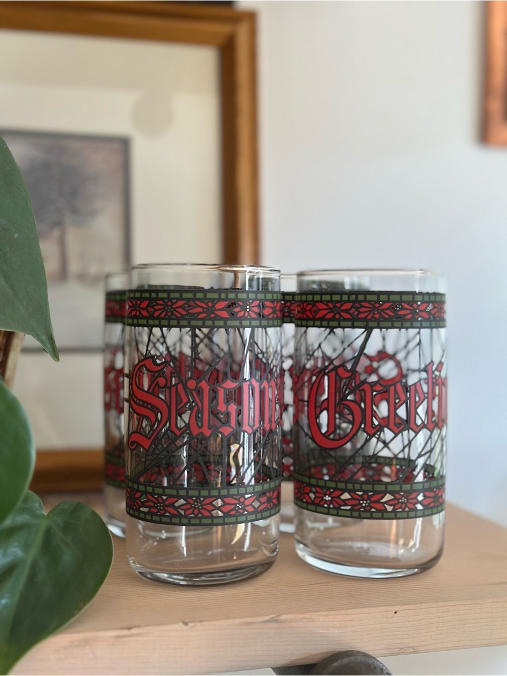 Vintage Christmas Glasses, Holiday Barware